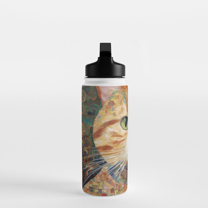 Gustav Klimt Style Tabby Cat with Green Eyes and Beautiful Clothes Water Bottle Gallery Image 3