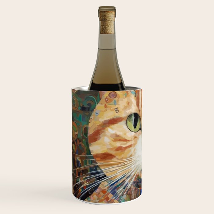 Gustav Klimt Style Tabby Cat with Green Eyes and Beautiful Clothes Wine Chiller Gallery Image 2