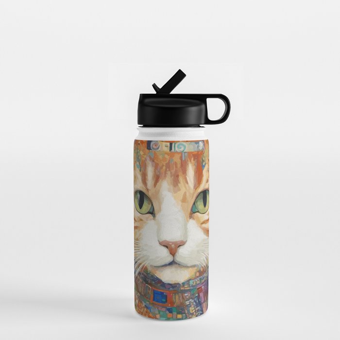 Gustav Klimt Style Tabby Cat with Green Eyes and Beautiful Clothes Water Bottle Gallery Image 1