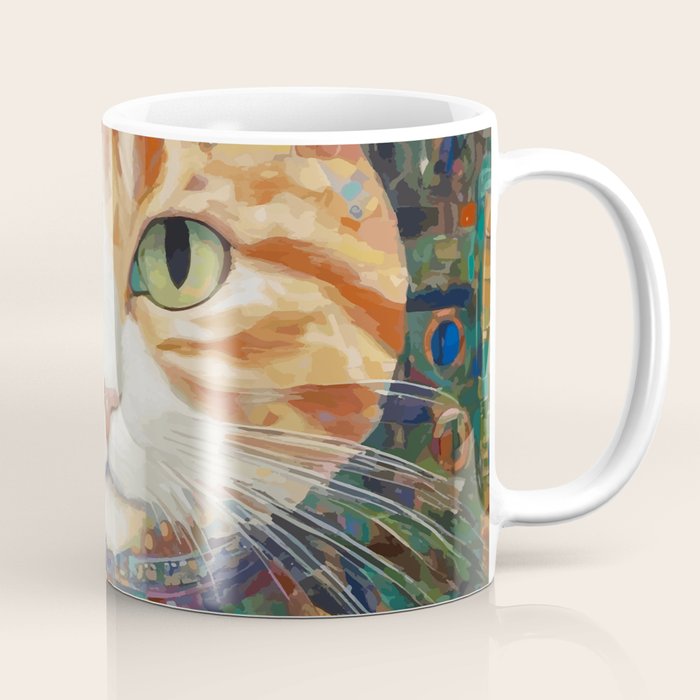 Gustav Klimt Style Tabby Cat with Green Eyes and Beautiful Clothes Coffee Mug Gallery Image 1
