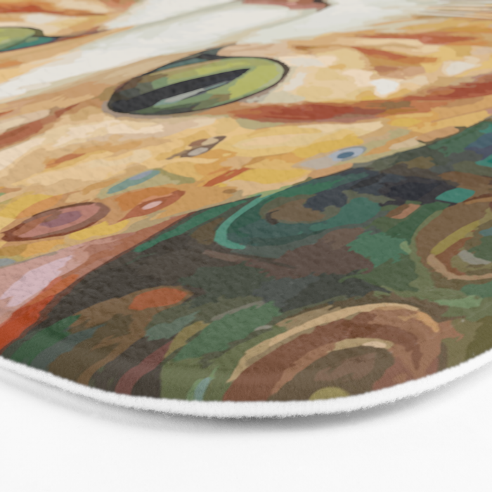 Gustav Klimt Style Tabby Cat with Green Eyes and Beautiful Clothes Bath Mat Gallery Image 3