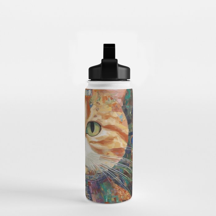 Gustav Klimt Style Tabby Cat with Green Eyes and Beautiful Clothes Water Bottle Gallery Image 2