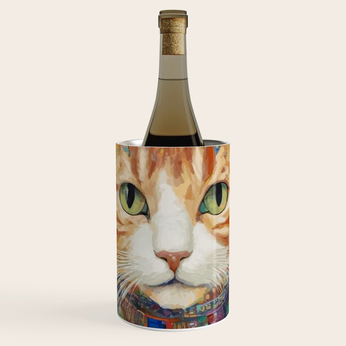 Gustav Klimt Style Tabby Cat with Green Eyes and Beautiful Clothes Wine Chiller Gallery Image 1