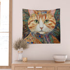 Gustav Klimt Style Tabby Cat with Green Eyes and Beautiful Clothes Wall Tapestry Gallery Image 2