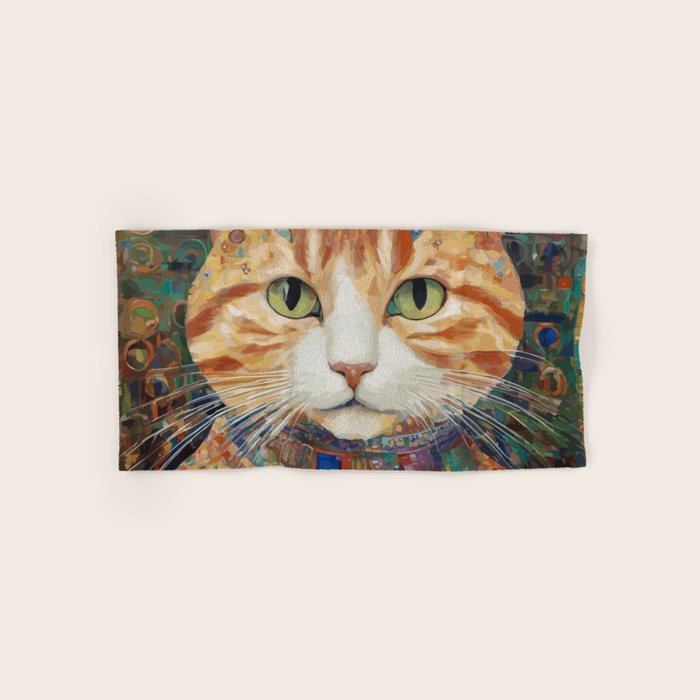 Gustav Klimt Style Tabby Cat with Green Eyes and Beautiful Clothes Bath Towel Gallery Image 1