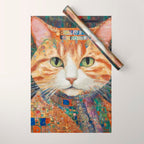 Gustav Klimt Style Tabby Cat with Green Eyes and Beautiful Clothes Wrapping Paper Gallery Image 1