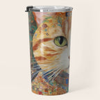 Gustav Klimt Style Tabby Cat with Green Eyes and Beautiful Clothes Travel Mug Gallery Image 3