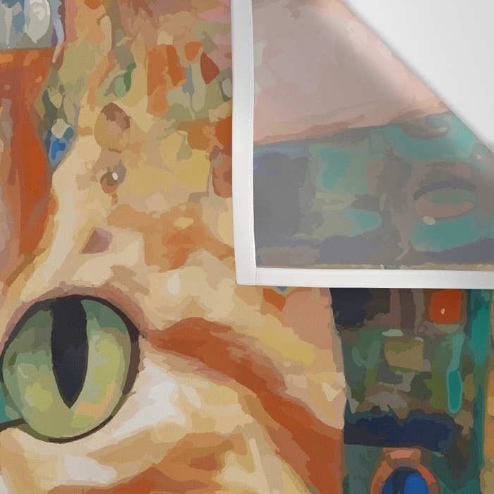 Gustav Klimt Style Tabby Cat with Green Eyes and Beautiful Clothes Wall Tapestry Gallery Image 3