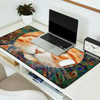 Gustav Klimt Style Tabby Cat with Green Eyes and Beautiful Clothes Desk Mat Gallery Image 2