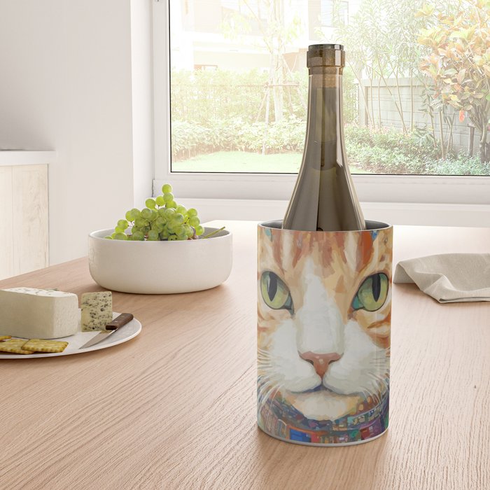 Gustav Klimt Style Tabby Cat with Green Eyes and Beautiful Clothes Wine Chiller Gallery Image 4