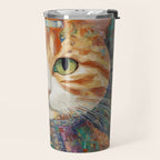 Gustav Klimt Style Tabby Cat with Green Eyes and Beautiful Clothes Travel Mug Gallery Image 2