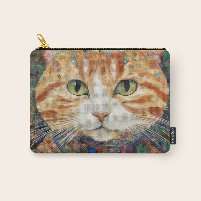 Gustav Klimt Style Tabby Cat with Green Eyes and Beautiful Clothes Carry All Pouch Gallery Image 1