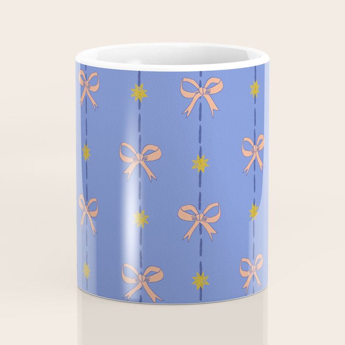 Cute Hair Bows & Stars in Sky Blue & Peach Coffee Mug Gallery Image 4