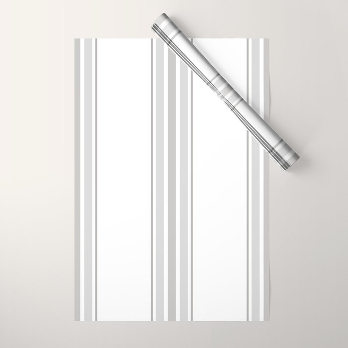 Farmhouse Ticking Stripes in Gray on White Wrapping Paper Gallery Image 1