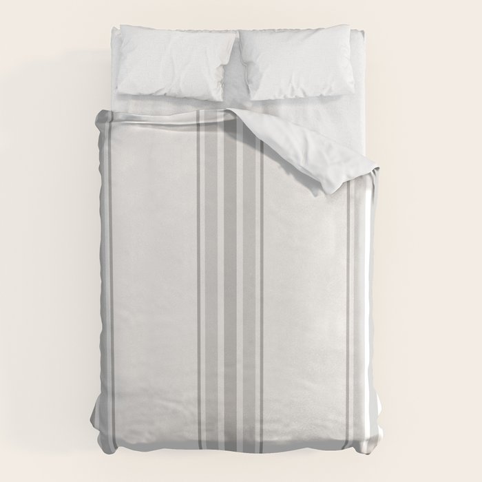 Farmhouse Ticking Stripes in Gray on White Duvet Cover Gallery Image 1
