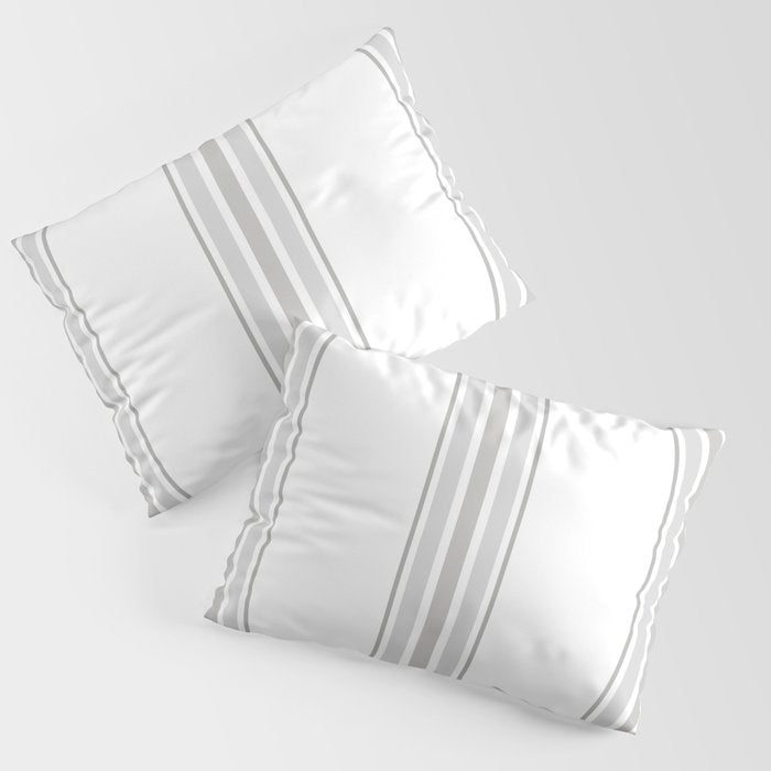 Farmhouse Ticking Stripes in Gray on White Pillow Sham