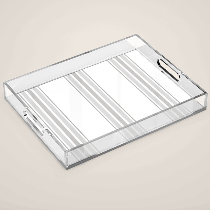 Farmhouse Ticking Stripes in Gray on White Acrylic Tray Gallery Image 1