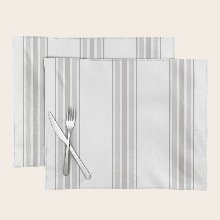 Farmhouse Ticking Stripes in Gray on White Placemat Gallery Image 1