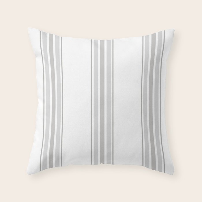 Farmhouse Ticking Stripes in Gray on White Throw Pillow Gallery Image 6