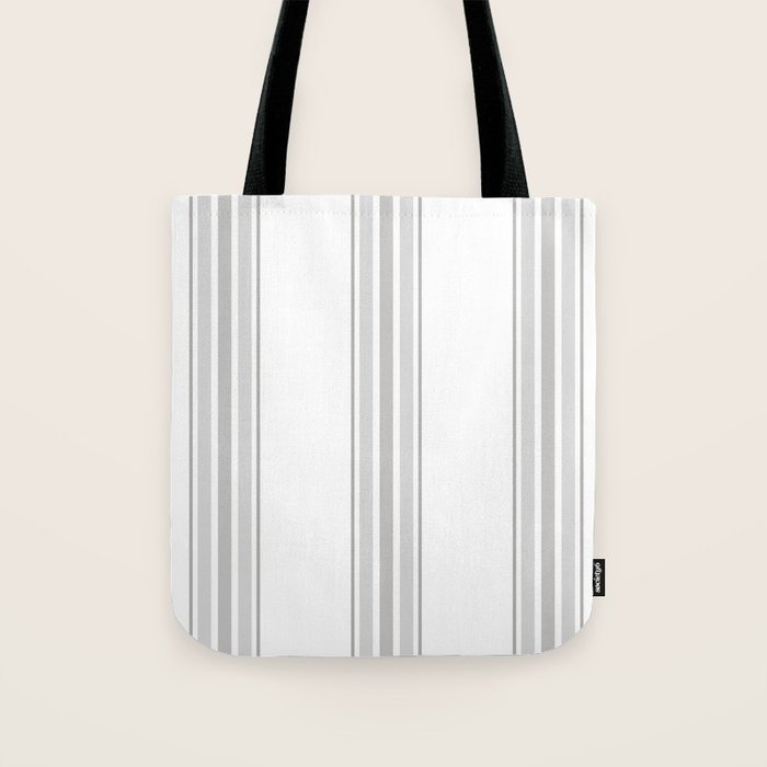 Farmhouse Ticking Stripes in Gray on White Tote Bag Gallery Image 1