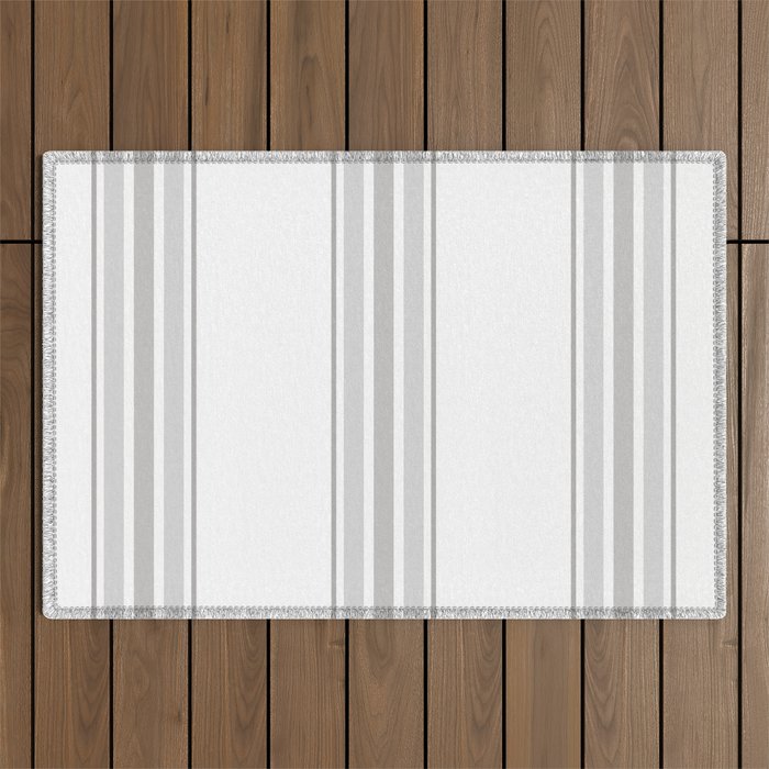 Farmhouse Ticking Stripes in Gray on White Outdoor Rug Gallery Image 1