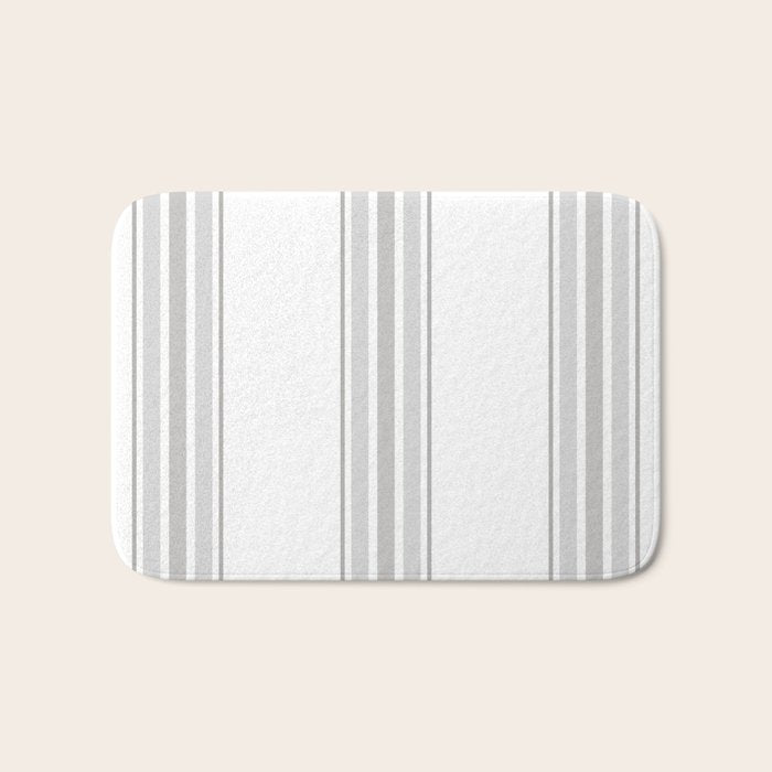 Farmhouse Ticking Stripes in Gray on White Bath Mat Gallery Image 1