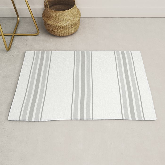 Farmhouse Ticking Stripes in Gray on White Rug Gallery Image 1