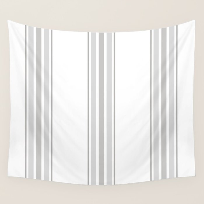 Farmhouse Ticking Stripes in Gray on White Wall Tapestry Gallery Image 1