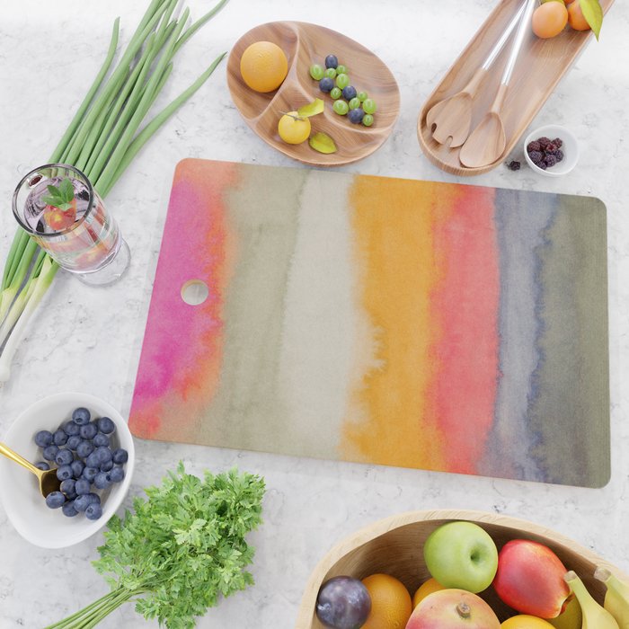 Colorful Layers / Horizontal Watercolor Stripes Cutting Board Gallery Image 2