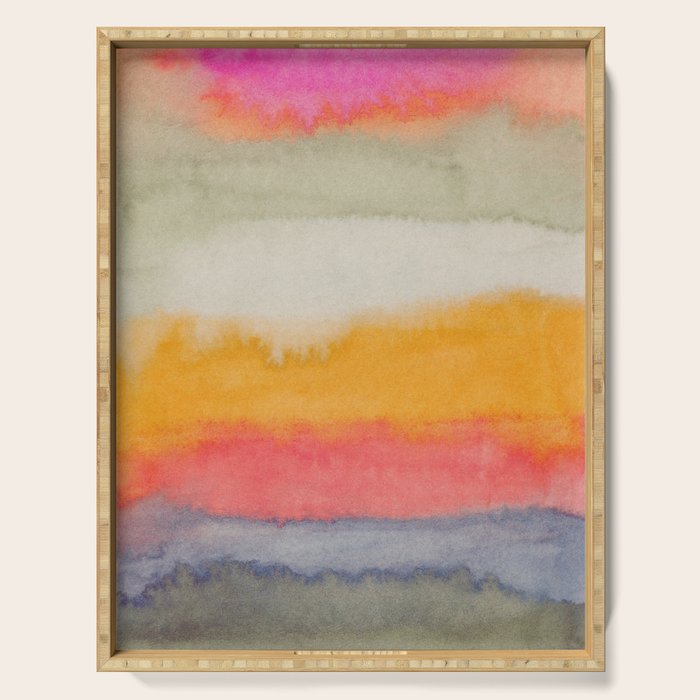 Colorful Layers / Horizontal Watercolor Stripes Serving Tray Gallery Image 1