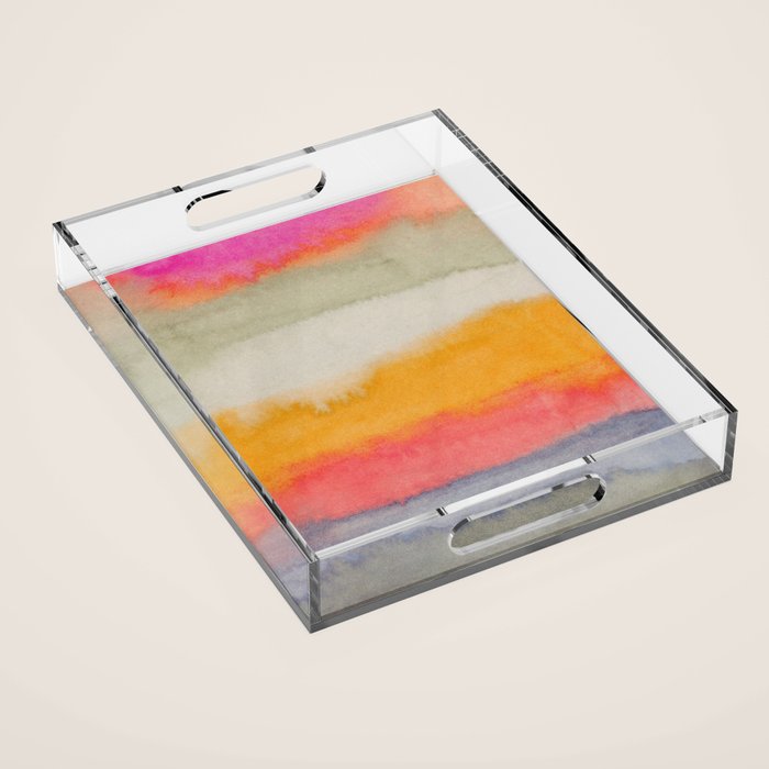 Colorful Layers / Horizontal Watercolor Stripes Acrylic Tray Gallery Image 1