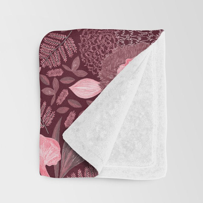 Forest Full of Wild Mushrooms in Burgundy & Peach Throw Blanket Gallery Image 3