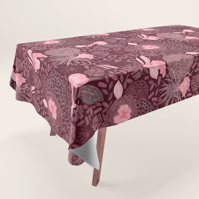 Forest Full of Wild Mushrooms in Burgundy & Peach Tablecloth Gallery Image 1