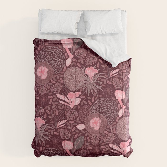 Forest Full of Wild Mushrooms in Burgundy & Peach Comforter Gallery Image 6