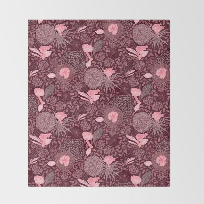 Forest Full of Wild Mushrooms in Burgundy & Peach Throw Blanket Gallery Image 2