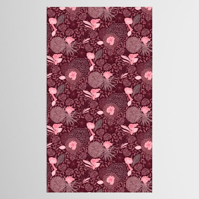 Forest Full of Wild Mushrooms in Burgundy & Peach Tablecloth Gallery Image 2
