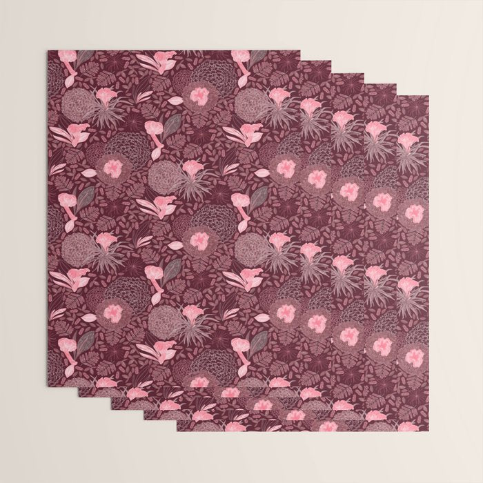 Forest Full of Wild Mushrooms in Burgundy & Peach Wrapping Paper Gallery Image 3