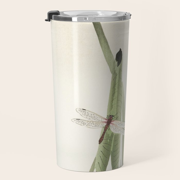 Dragonfly on Lotus Flower - Vintage Japanese woodblock print art Travel Mug Gallery Image 3