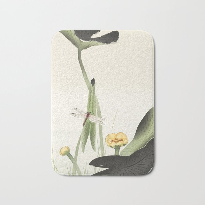 Dragonfly on Lotus Flower - Vintage Japanese woodblock print art Bath Mat Gallery Image 1