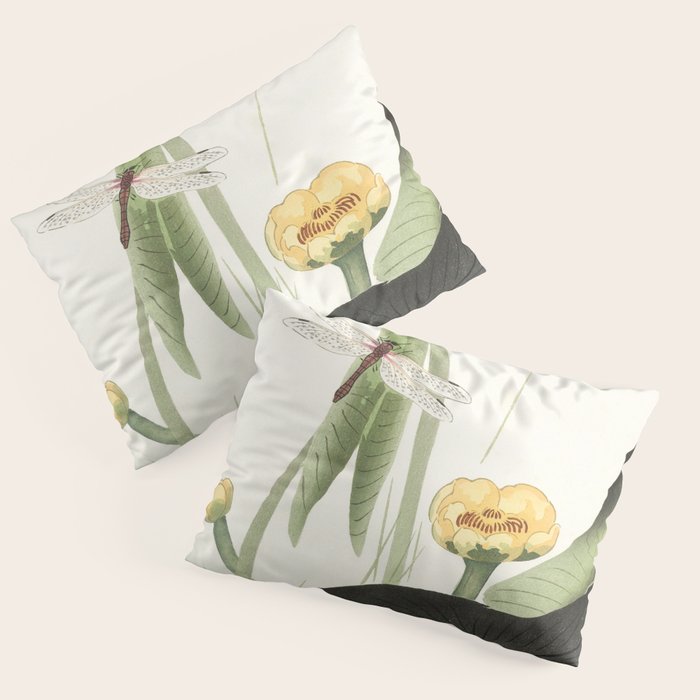 Dragonfly on Lotus Flower - Vintage Japanese woodblock print art Pillow Sham Gallery Image 3