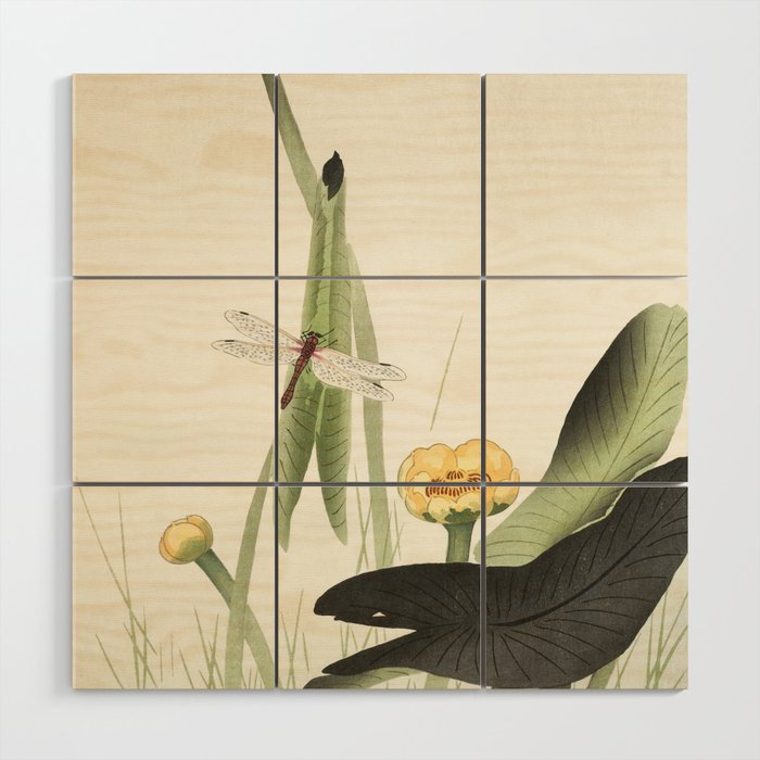 Dragonfly on Lotus Flower - Vintage Japanese woodblock print art Wood Wall Art Gallery Image 1