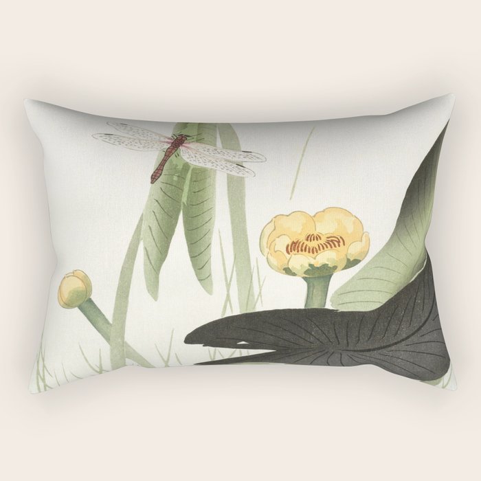 Dragonfly on Lotus Flower - Vintage Japanese woodblock print art Rectangular Pillow Gallery Image 1