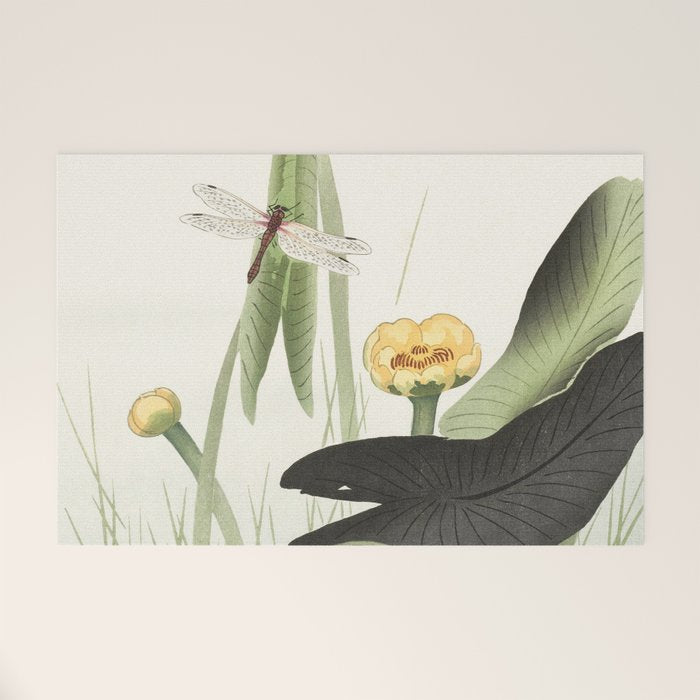 Dragonfly on Lotus Flower - Vintage Japanese woodblock print art Welcome Mat Gallery Image 1