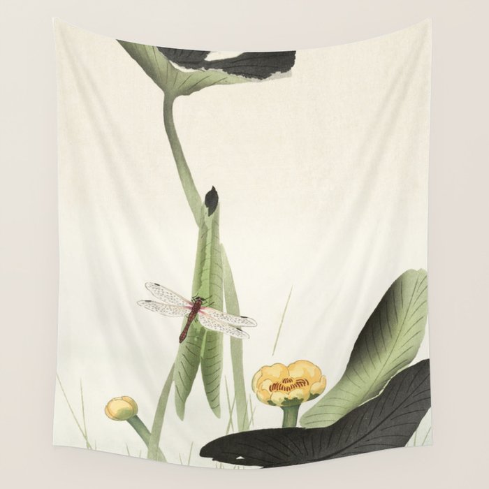 Dragonfly on Lotus Flower - Vintage Japanese woodblock print art Wall Tapestry Gallery Image 4