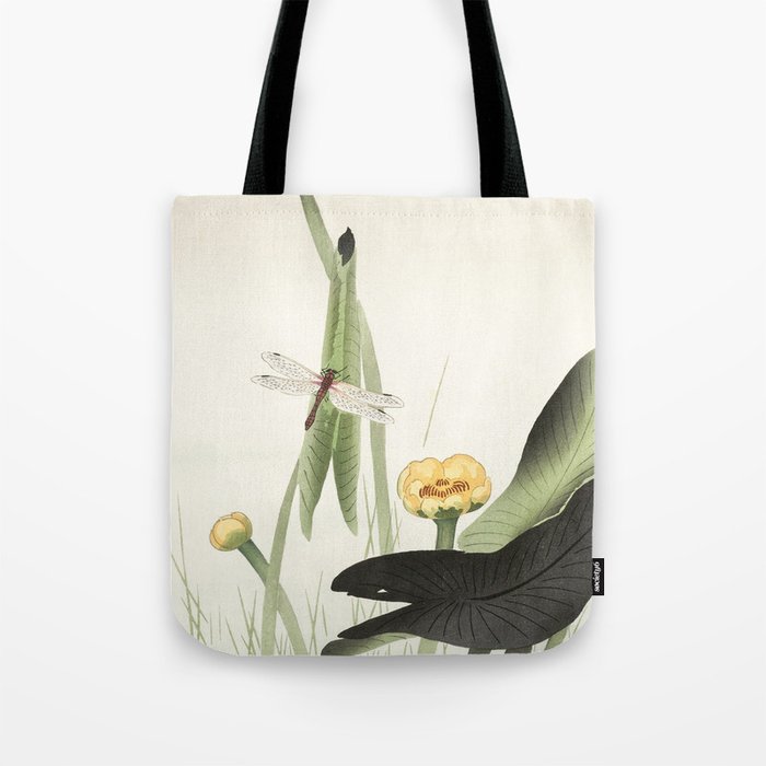 Dragonfly on Lotus Flower - Vintage Japanese woodblock print art Tote Bag Gallery Image 1