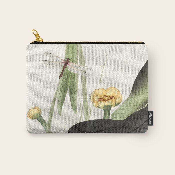 Dragonfly on Lotus Flower - Vintage Japanese woodblock print art Carry All Pouch Gallery Image 1