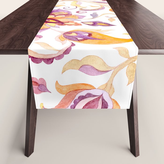Exotic Oriental Chintz Peach Pink Floral Pattern Table Runner Gallery Image 1