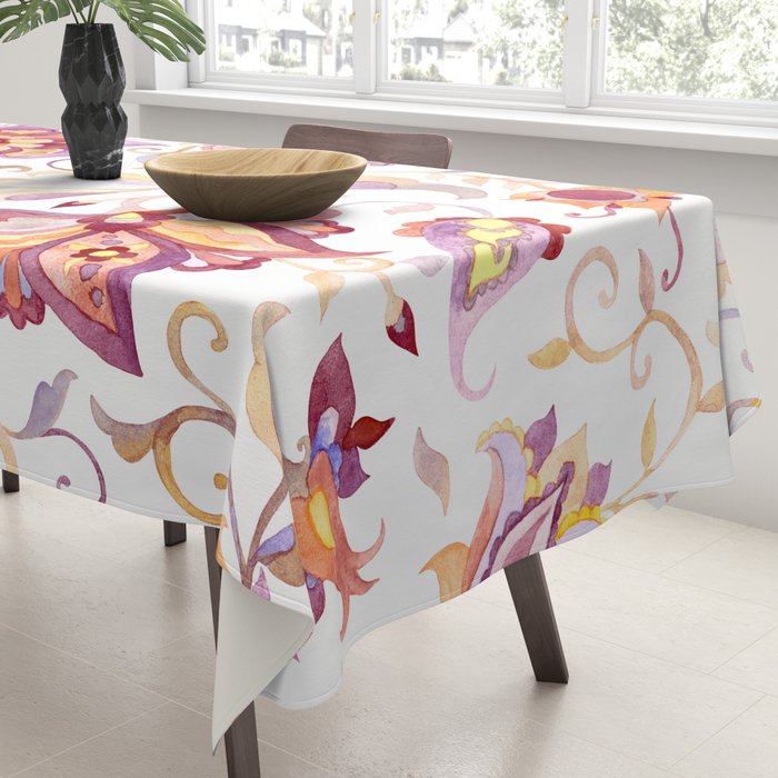 Exotic Oriental Chintz Peach Pink Floral Pattern Tablecloth Gallery Image 3