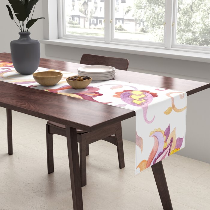 Exotic Oriental Chintz Peach Pink Floral Pattern Table Runner Gallery Image 2