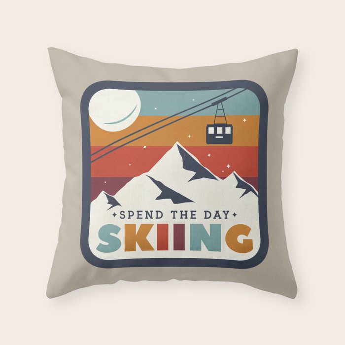 Spend The Day Skiing-Ski Badge Throw Pillow Gallery Image 6